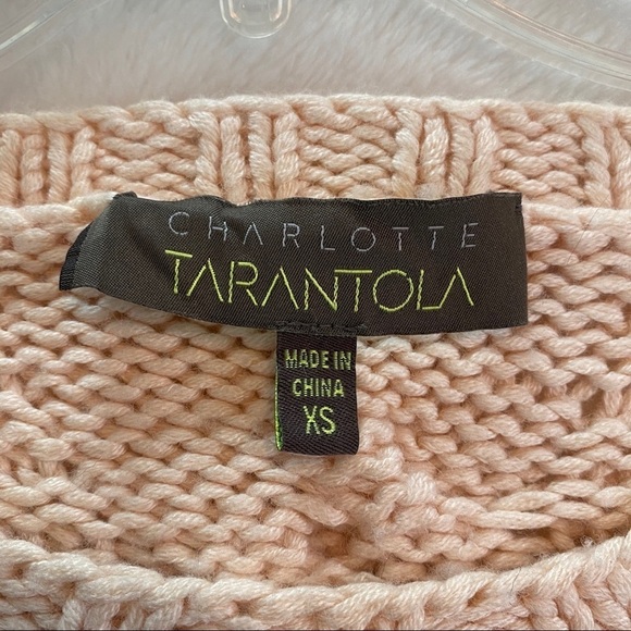 Charlotte Tarantola pompon Pink Wool Blend cable Open Knit Sweater Size XS - Picture 9 of 10